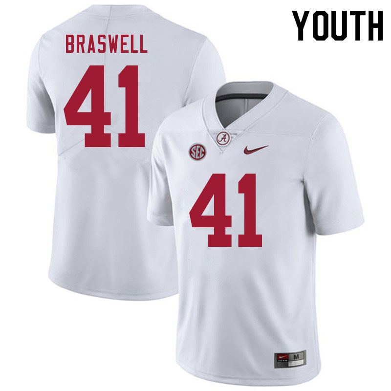 Youth #41 Chris Braswell Alabama White Tide College Football Jerseys Sale-White